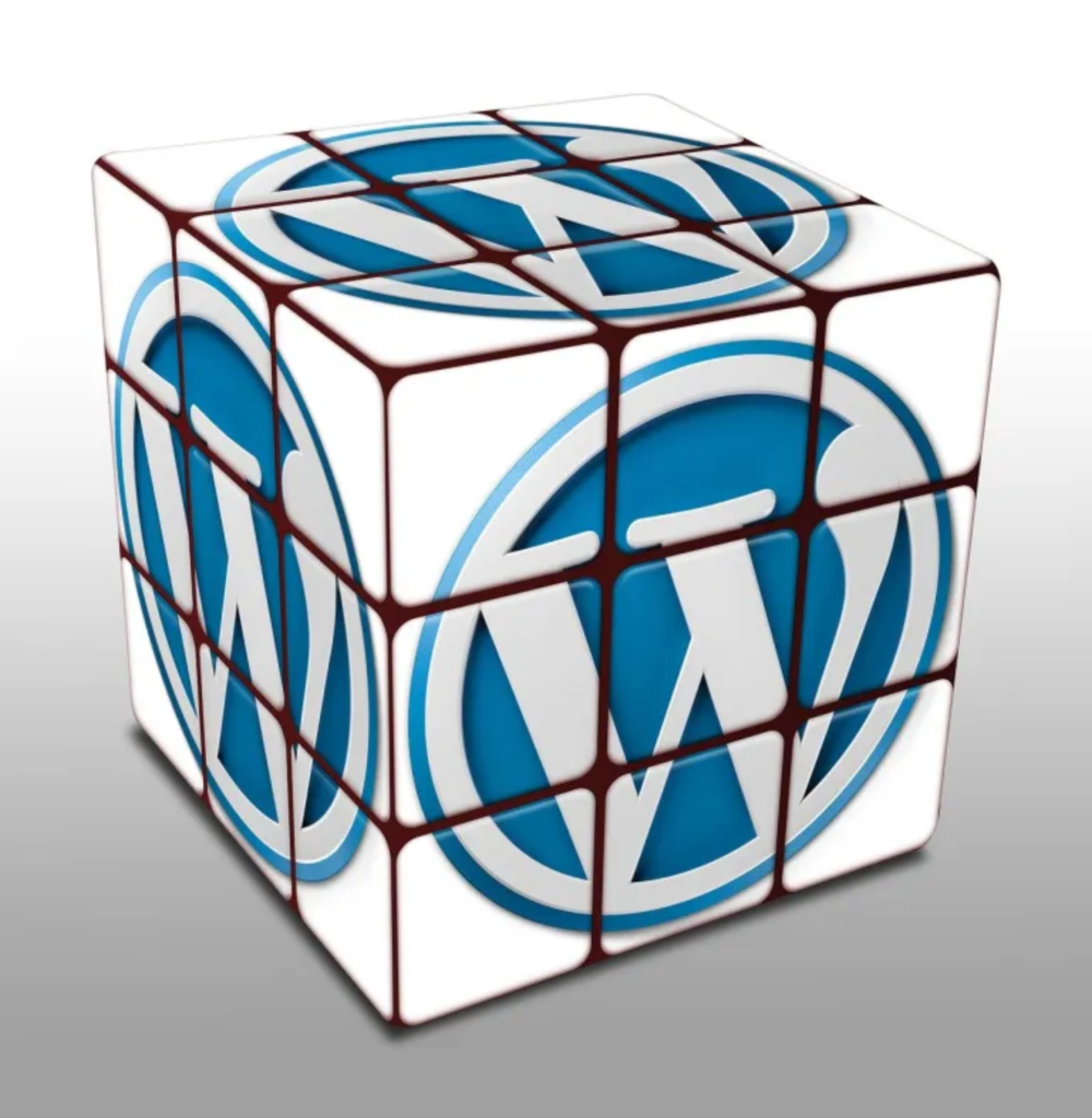 Cubo mágico feito com a logomarca do WordPress.